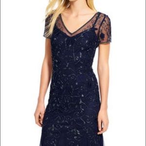 Adrianna Papell gorgeous navy beaded long dress
